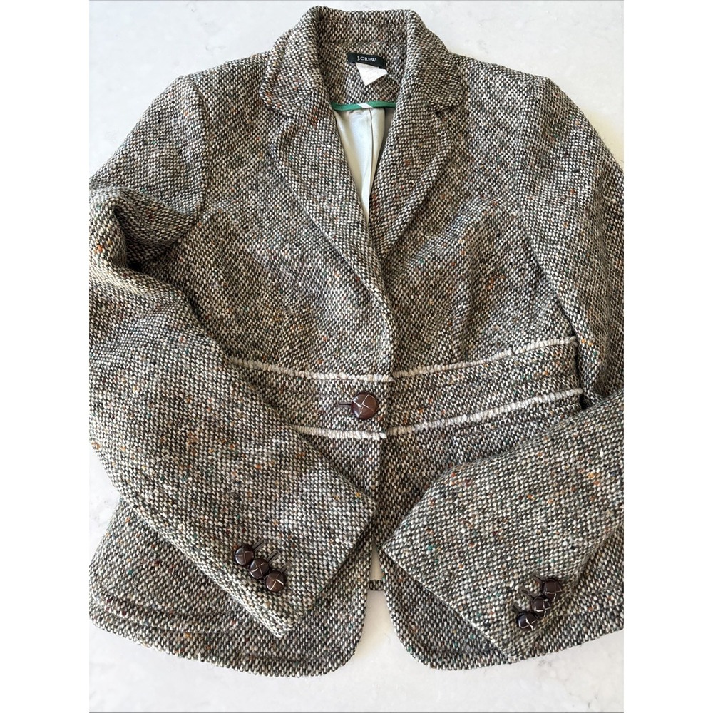 J.Crew Women's Brown Tweed Wool Alpaca Blazer Jacket 2 Herringbone Preppy Lined